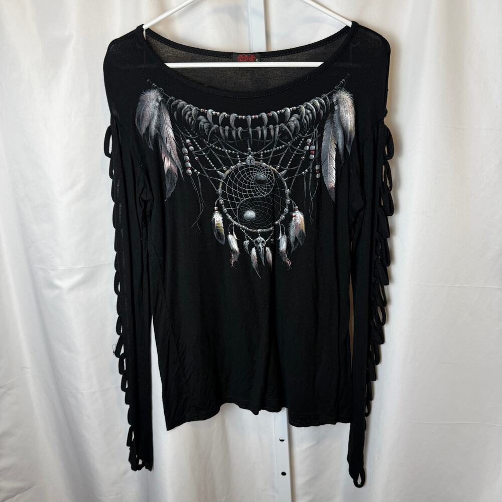 Spiral Direct Dreamcatcher Goth Top XL Black Alt Lace Up Long Sleeve Grunge Emo